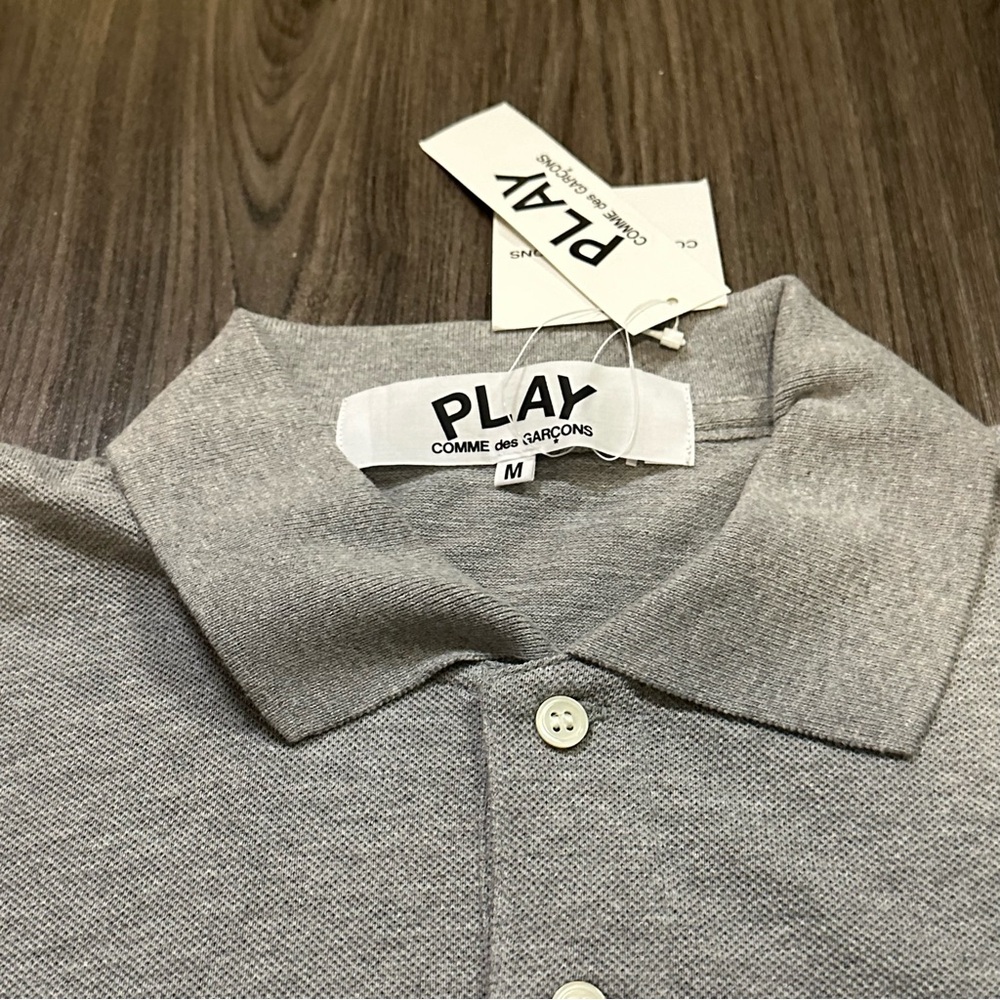 Brand NWT Comme des Garçons Play CDG Long Heart Grey Polo - Picture 3 of 8